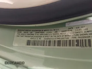 2007 Volkswagen Beetle с VIN 3VWRW31C07M518758, выставлен на аукционе IAAI как лот 42072875 с пробегом 85 096 миль миль и . История ставок и продаж доступна на DreamBid. Изображение 9.