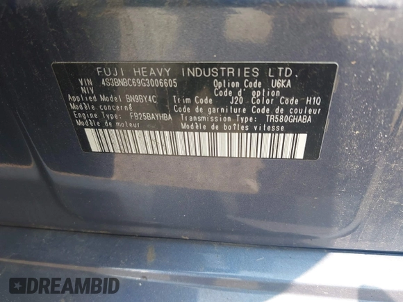 2016 Subaru Legacy Premium with VIN 4S3BNBC69G3006605, listed as a IAAI auction lot 42483913 with 101,682 mi miles and . Bid and sale history available at DreamBid. Image 9.