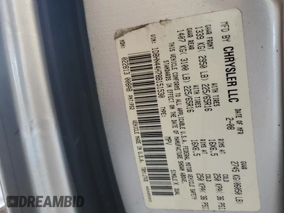 2008 Dodge Grand Caravan SE z VIN 1D8HN44H78B151530, wystawiony jako Copart lot #58042435 z przebiegiem 112 615 mil mil oraz Szkoda całkowita • Salvage title. Historia ofert i sprzedaży dostępna na DreamBid. Obrazek 13.