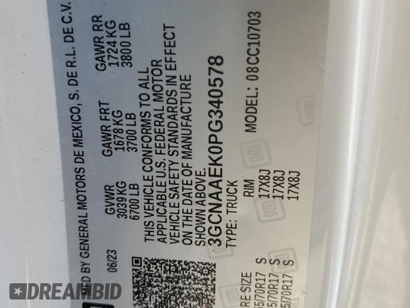 2023 Chevrolet Silverado 1500 Work Truck with VIN 3GCNAAEK0PG340578, listed as a Copart auction lot 52516395 with 51,742 mi miles and Clean Title. Bid and sale history available at DreamBid. Image 12.