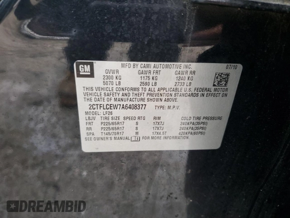 2010 GMC Terrain SLE-1 z VIN 2CTFLCEW7A6408377, wystawiony jako Copart lot #43324255 z przebiegiem 138 604 mil mil oraz Szkoda całkowita • Salvage title. Historia ofert i sprzedaży dostępna na DreamBid. Obrazek 13.