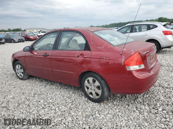2008 Kia Spectra EX with VIN KNAFE121985532558, listed as a Copart auction lot 57984805 with 136,964 mi miles and Salvage title. Bid and sale history available at DreamBid. Image 2.