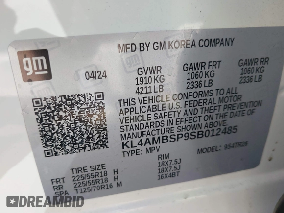 2025 Buick Encore GX Preferred with VIN KL4AMBSP9SB012485, listed as a IAAI auction lot 41494500 with 1,475 mi miles and . Bid and sale history available at DreamBid. Image 9.