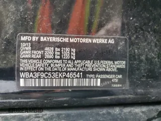 2014 BMW 3 Series ActiveHybrid 3 with VIN WBA3F9C53EKP46541, listed as a Copart auction lot 52713945 with 127,890 mi miles and Clean Title. Bid and sale history available at carsss.com. Image 13.