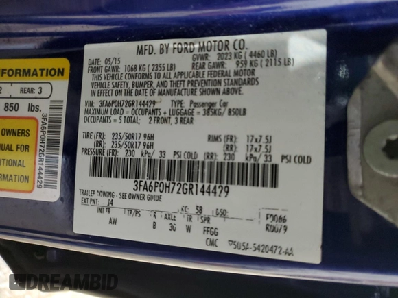 2016 Ford Fusion SE z VIN 3FA6P0H72GR144429, wystawiony jako Copart lot #59291935 z przebiegiem 183 601 mil mil oraz Szkoda całkowita • Salvage title. Historia ofert i sprzedaży dostępna na DreamBid. Obrazek 12.