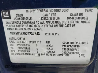 2002 Chevrolet Tahoe LT z VIN 1GNEK13Z52J232243, wystawiony jako IAAI lot #42410986 z przebiegiem 168 171 mil mil oraz . Historia ofert i sprzedaży dostępna na DreamBid. Obrazek 9.