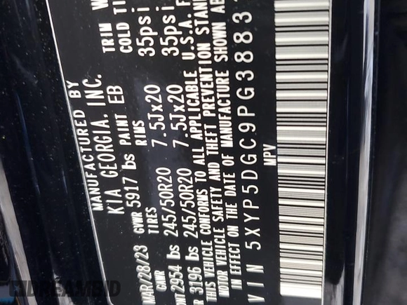 2023 Kia Telluride SX Prestige X-Line with VIN 5XYP5DGC9PG388311, listed as a Copart auction lot 85730444 with 18,391 mi miles and Salvage title. Bid and sale history available at DreamBid. Image 13.