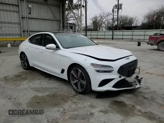 2024 Genesis G70 2.5T with VIN KMTG34SC8RU137005, listed as a Copart auction lot 45147975 with 5,448 mi miles and Salvage Title. Bid and sale history available at carsss.com. Image 10.