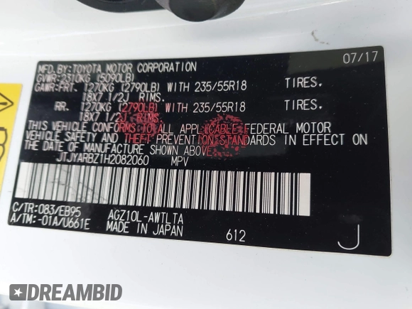 2017 Lexus NX with VIN JTJYARBZ1H2082060, listed as a IAAI auction lot 41129269 with 64,815 mi miles. Bid and sale history available at carsss.com. Image 9.