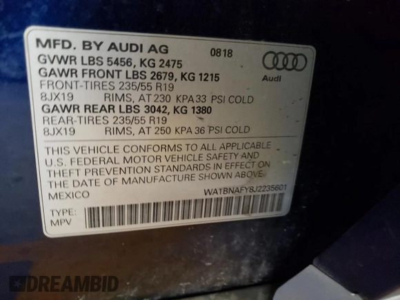 2018 Audi Q5 Premium Plus with VIN WA1BNAFY8J2235601, listed as a Copart auction lot 71803262 with 65,786 mi miles. Bid and sale history available at carsss.com. Image 12.