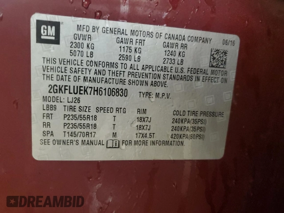 2017 GMC Terrain SLT with VIN 2GKFLUEK7H6106830, listed as a Copart auction lot 47206425 with 127,559 mi miles and Salvage Title. Bid and sale history available at DreamBid. Image 15.
