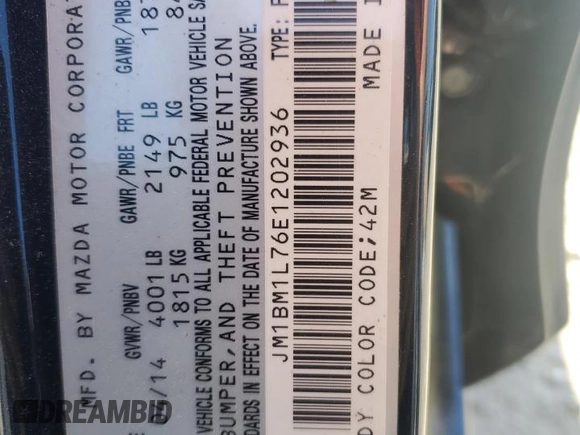 2014 Mazda 3 i Touring with VIN JM1BM1L76E1202936, listed as a Copart auction lot 53130455 with 115,531 mi miles and Salvage Title. Bid and sale history available at DreamBid. Image 13.