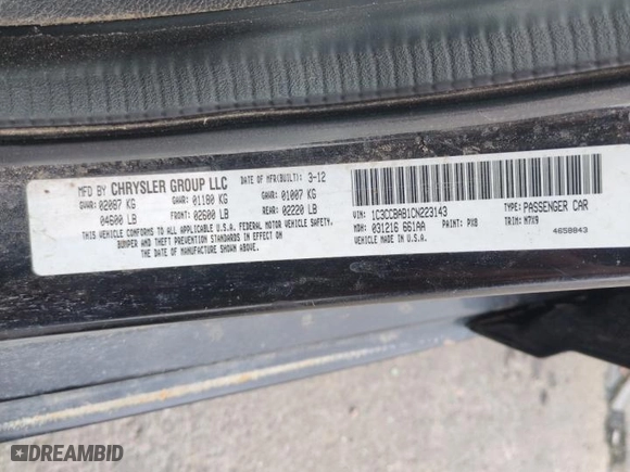 2012 Chrysler 200 LX with VIN 1C3CCBAB1CN223143, listed as a Copart auction lot 50537085 with 191,263 mi miles and Salvage Title. Bid and sale history available at carsss.com. Image 12.