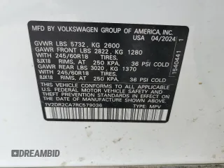 2024 Volkswagen Atlas SE with VIN 1V2DR2CA7RC579036, listed as a Copart auction lot 50594205 with 15,071 mi miles and Salvage title. Bid and sale history available at DreamBid. Image 16.