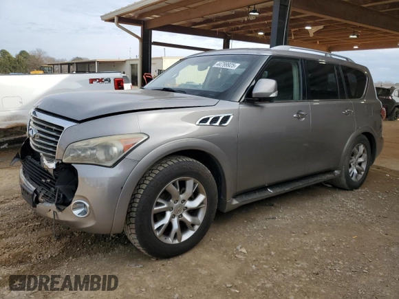 2011 Infiniti QX56 7-passenger with VIN JN8AZ2NE9B9005517, listed as a Copart auction lot 44799925 with 150,030 mi miles and Salvage Title. Bid and sale history available at carsss.com. Image 1.