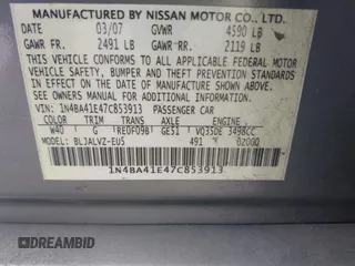 2007 Nissan Maxima 3.5 SE with VIN 1N4BA41E47C853913, listed as a IAAI auction lot 41693098 with 101,902 mi miles. Bid and sale history available at carsss.com. Image 9.