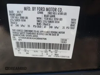 2017 Ford Explorer XLT z VIN 1FM5K8D8XHGB89706, wystawiony jako IAAI lot #40753077 z przebiegiem 96 578 mil mil oraz . Historia ofert i sprzedaży dostępna na DreamBid. Obrazek 9.