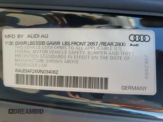 2021 Audi A6 Premium Plus with VIN WAUE8AF2XMN034062, listed as a Copart auction lot 47009385 with 8,674 mi miles and Salvage Title. Bid and sale history available at carsss.com. Image 13.