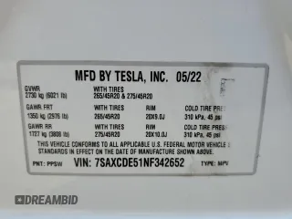2022 Tesla Model X with VIN 7SAXCDE51NF342652, listed as a Copart auction lot 42756105 with Not Provided miles and Salvage Title. Bid and sale history available at DreamBid. Image 13.