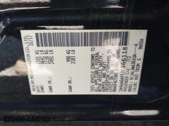2018 Nissan Maxima SV with VIN 1N4AA6AP1JC366118, listed as a IAAI auction lot 42000358 with Not Provided miles and . Bid and sale history available at DreamBid. Image 9.