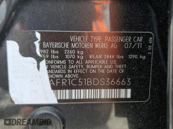 2011 BMW 5 Series 528i with VIN WBAFR1C51BDS36663, listed as a Copart auction lot 51995635 with 112,132 mi miles and Salvage Title. Bid and sale history available at carsss.com. Image 12.
