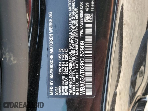 2023 BMW 4 Series M440i xDrive with VIN WBA63AT02PCL52909, listed as a Copart auction lot 64222804 with 21,772 mi miles and Salvage Title. Bid and sale history available at carsss.com. Image 12.