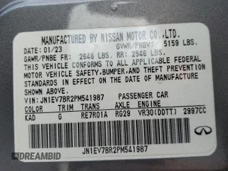 2023 Infiniti Q50 Luxe z VIN JN1EV7BR2PM541987, wystawiony jako Copart lot #53506195 z przebiegiem 65 202 mil mil oraz Szkoda całkowita • Salvage title. Historia ofert i sprzedaży dostępna na DreamBid. Obrazek 12.