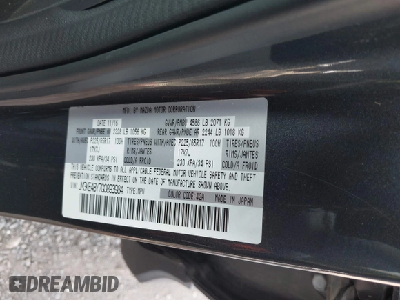 2016 Mazda CX-5 Sport with VIN JM3KE4BY7G0893984, listed as a IAAI auction lot 42479813 with Not provided miles and . Bid and sale history available at DreamBid. Image 9.