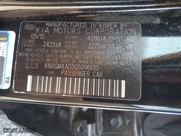 2016 Kia Optima Hybrid with VIN KNAGM4AD3G5096633, listed as a Copart auction lot 61609354 with 123,423 mi miles and Clean Title. Bid and sale history available at carsss.com. Image 12.
