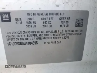 2016 Chevrolet Sonic LT with VIN 1G1JC6SB0G4184395, listed as a Copart auction lot 75556594 with 91,693 mi miles and Salvage Title. Bid and sale history available at carsss.com. Image 13.