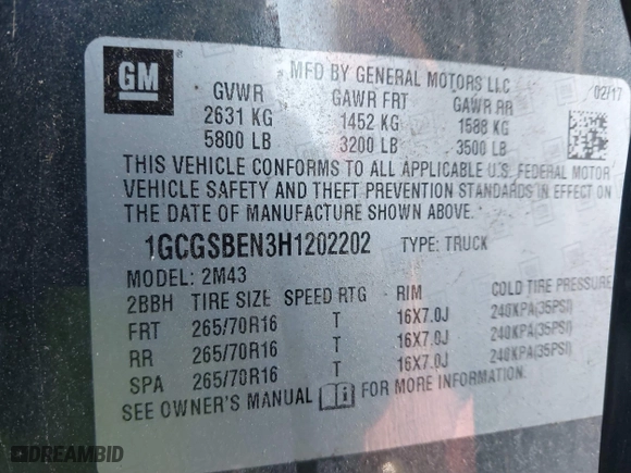 2017 Chevrolet Colorado 2WD WT with VIN 1GCGSBEN3H1202202, listed as a IAAI auction lot 41295291 with 21,097 mi miles. Bid and sale history available at carsss.com. Image 9.