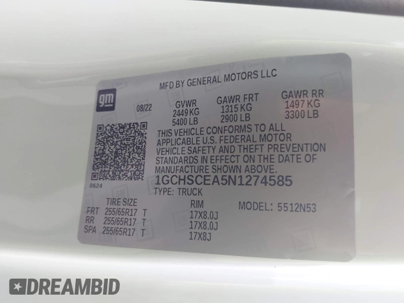 2022 Chevrolet Colorado 2WD LT z VIN 1GCHSCEA5N1274585, wystawiony jako IAAI lot #42621452 z przebiegiem 20 562 mil mil oraz . Historia ofert i sprzedaży dostępna na DreamBid. Obrazek 9.