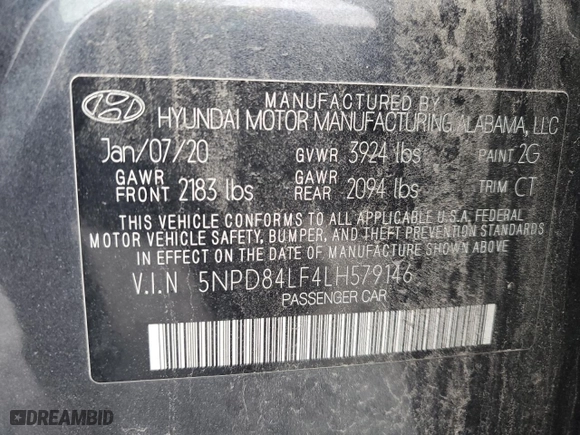 2020 Hyundai Elantra SEL with VIN 5NPD84LF4LH579146, listed as a Copart auction lot 46130495 with 149,025 mi miles and Clean Title. Bid and sale history available at carsss.com. Image 12.