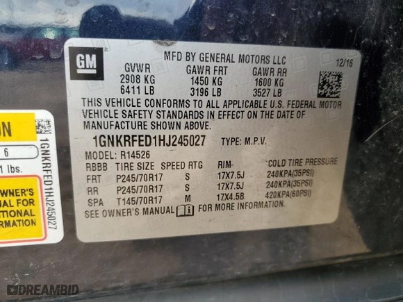 2017 Chevrolet Traverse LS with VIN 1GNKRFED1HJ245027, listed as a Copart auction lot 48797405 with 127,474 mi miles and Clean Title. Bid and sale history available at carsss.com. Image 13.