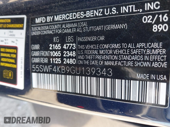 2016 Mercedes-Benz C 300 Luxury with VIN 55SWF4KB9GU139343, listed as a IAAI auction lot 41967999 with 124,299 mi miles and . Bid and sale history available at carsss.com. Image 9.