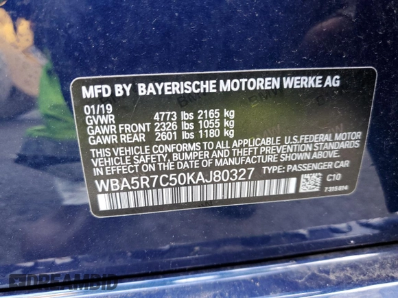 2019 BMW 3 Series 330i xDrive with VIN WBA5R7C50KAJ80327, listed as a Copart auction lot 69148042 with 32,805 mi miles and . Bid and sale history available at DreamBid. Image 13.