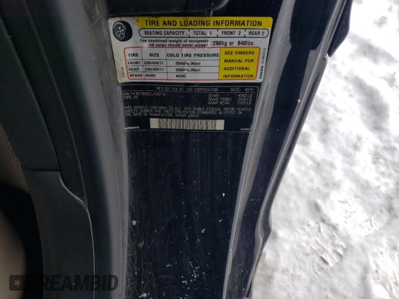 2012 Volvo C70 T5 with VIN YV1672MC6CJ126734, listed as a Copart auction lot 45859375 with 116,188 mi miles and Salvage Title. Bid and sale history available at carsss.com. Image 12.