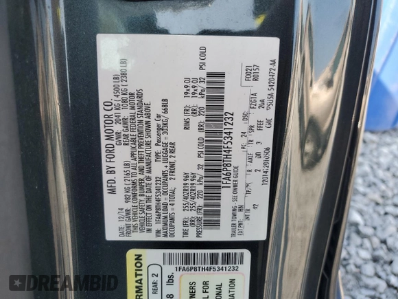 2015 Ford Mustang EcoBoost with VIN 1FA6P8TH4F5341232, listed as a Copart auction lot 58995735 with 202,383 mi miles and Salvage title. Bid and sale history available at DreamBid. Image 12.