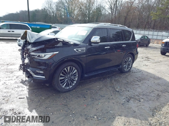 2021 Infiniti QX80 SENSORY with VIN JN8AZ2BE7M9271822, listed as a IAAI auction lot 41572764 with 84,502 mi miles. Bid and sale history available at carsss.com. Image 2.