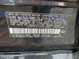 2010 Lexus IS 250 with VIN JTHCF5C27A5041833, listed as a Copart auction lot 59590395 with 205,747 mi miles and Salvage title. Bid and sale history available at DreamBid. Image 12.