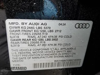 2024 Audi Q5 Premium with VIN WA1ABAFY0R2100659, listed as a Copart auction lot 45125755 with 6,175 mi miles and Salvage Title. Bid and sale history available at carsss.com. Image 12.