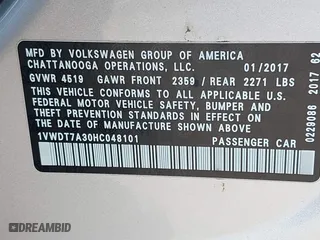 2017 Volkswagen Passat R-Line w/Comfort Pkg with VIN 1VWDT7A30HC048101, listed as a IAAI auction lot 41823508 with 53,681 mi miles. Bid and sale history available at carsss.com. Image 9.