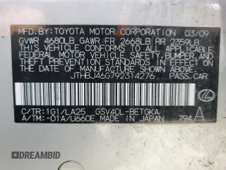 2009 Lexus ES with VIN JTHBJ46G792314276, listed as a Copart auction lot 54733945 with 185,305 mi miles and Clean Title. Bid and sale history available at carsss.com. Image 12.