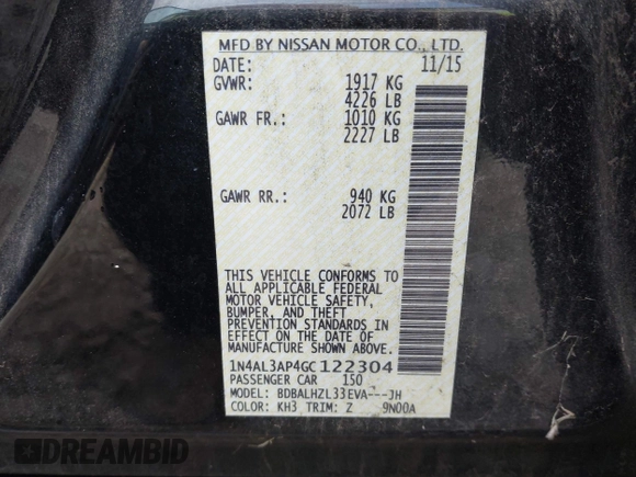 2016 Nissan Altima S z VIN 1N4AL3AP4GC122304, wystawiony jako IAAI lot #42033250 z przebiegiem 95 964 mil mil oraz . Historia ofert i sprzedaży dostępna na DreamBid. Obrazek 9.