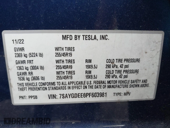 2023 Tesla Model Y Long Range z VIN 7SAYGDEE6PF603981, wystawiony jako IAAI lot #42133348 z przebiegiem 28 566 mil mil oraz . Historia ofert i sprzedaży dostępna na DreamBid. Obrazek 9.