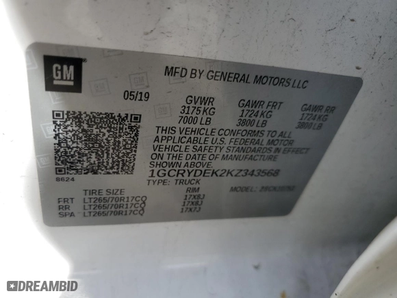 2019 Chevrolet Silverado 1500 LT with VIN 1GCRYDEK2KZ343568, listed as a Copart auction lot 71106664 with 131,737 mi miles and Salvage Title. Bid and sale history available at carsss.com. Image 12.