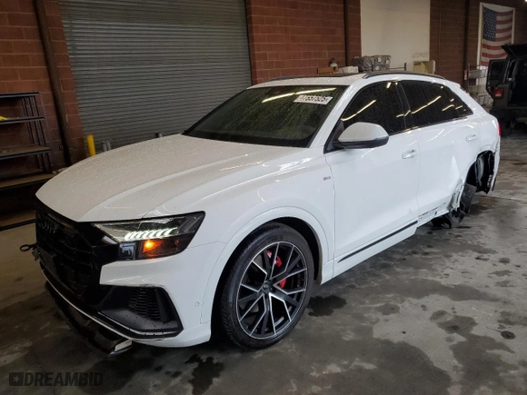 2021 Audi Q8 Premium Plus with VIN WA1EVAF14MD033153, listed as a Copart auction lot 47657525 with 52,168 mi miles and Salvage Title. Bid and sale history available at carsss.com. Image 1.