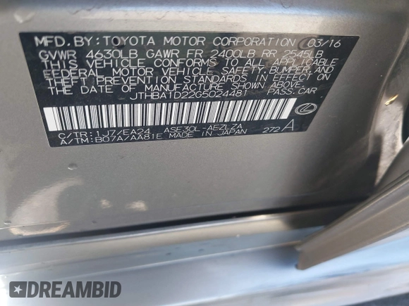 2016 Lexus IS 200t z VIN JTHBA1D22G5024481, wystawiony jako IAAI lot #42619073 z przebiegiem 93 125 mil mil oraz . Historia ofert i sprzedaży dostępna na DreamBid. Obrazek 9.