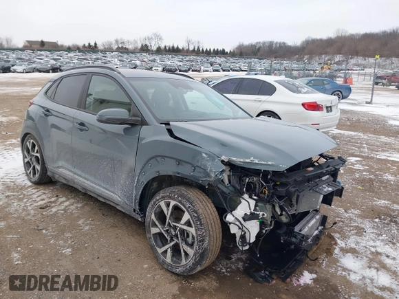 2022 Hyundai Kona Limited with VIN KM8K5CA3XNU806377, listed as a IAAI auction lot 41403043 with 12,618 mi miles. Bid and sale history available at carsss.com. Image 1.