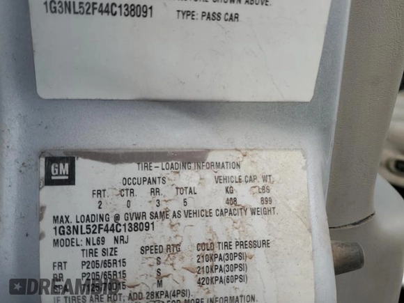 2004 Oldsmobile Alero GL1 z VIN 1G3NL52F44C138091, wystawiony jako Copart lot #81530974 z przebiegiem 269 528 mil mil oraz Szkoda całkowita • Salvage title. Historia ofert i sprzedaży dostępna na DreamBid. Obrazek 12.